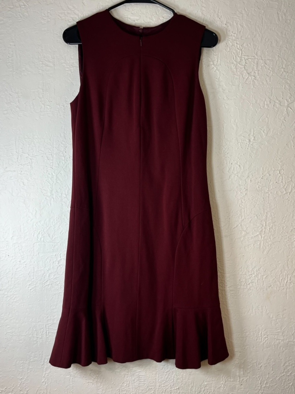 Akris Punto Red Zippered Front Ruffle Hem Rounded Neck Dress